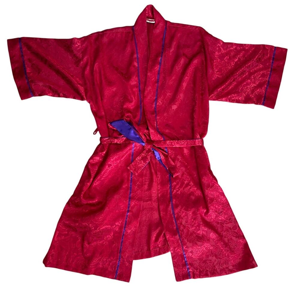 Vintage 1980's Victoria's Secret Red Floral Robe Kimono‎ One Size Fits All